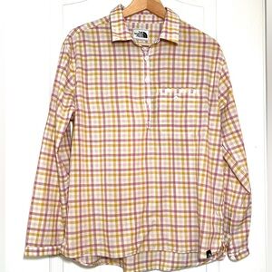 The North Face Women’s Barilles Plaid Pullover Shirt Organic Cotton Sz L Casual